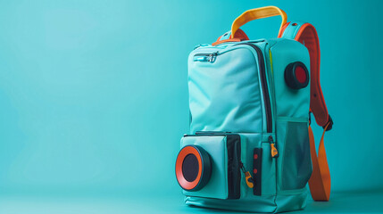 A school bag with a built-in speaker for listening to educational podcasts.