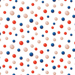 Polka dot pattern in the colors of the American flag. Festive pattern for decoration. Vector pattern for gift paper and cards.