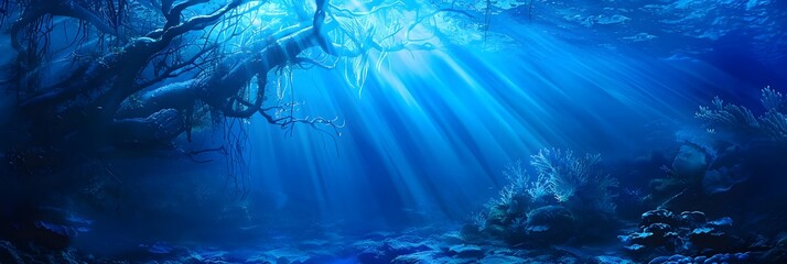 Underwater sea in blue sunlight
