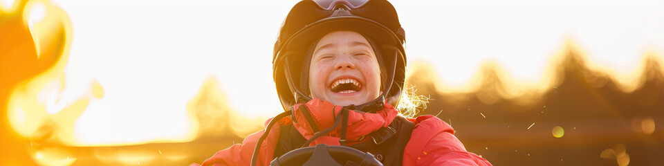 Fototapeta premium A person with cerebral palsy laughing while riding a therapeutic horse