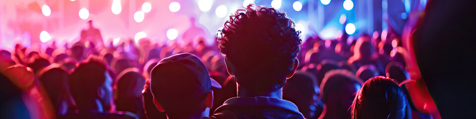 A person with autism smiling while participating in a sensory-friendly concert - obrazy, fototapety, plakaty