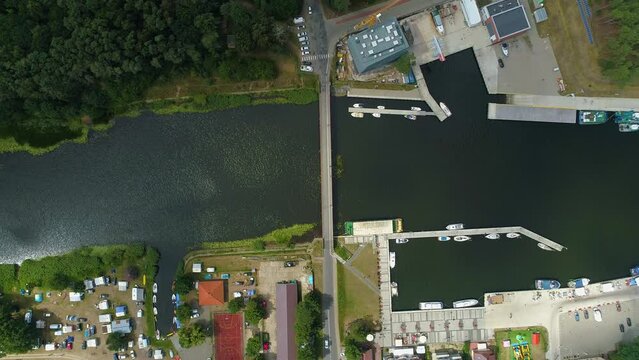 Top Down Port Bridge River Mrzezyno Most Rzeka Rega Aerial View Poland