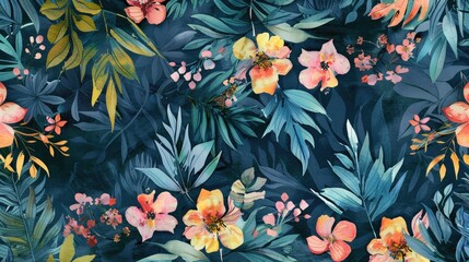 Floral Vintage Watercolor Pattern with Botanical Design