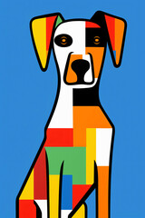 modern abstract dog illustration using primary colors.