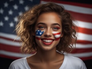 Portrait of a woman with flag on their face
