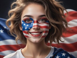 Portrait of a woman with a american flag