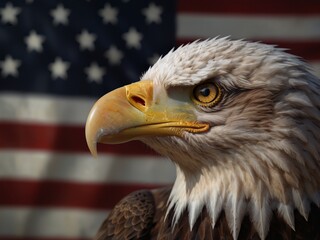 American bald eagle with USA flag