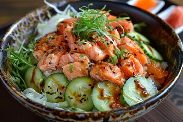 Salad of cucumber salmon and crab meat