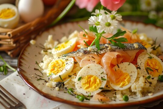 Salad with fish eggs and cheese