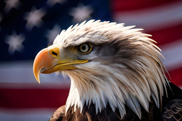 American bald eagle with flag