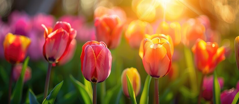 Vibrant tulip garden during the spring season