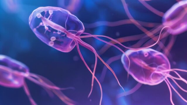 An upclose look at the complex internal organelles of a Giardia lamblia a parasitic protozoan that can cause diarrhea in humans and . AI generation.