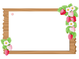 かわいいイチゴの木製看板イラスト素材
