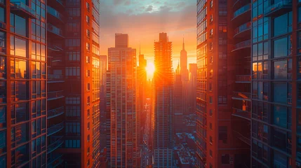 Foto auf Acrylglas an elegant high-rise office building, city skyline background © Taijidesign
