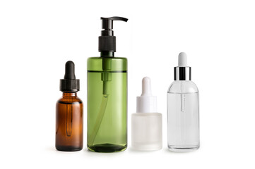 Set of cosmetic bottle body care beauty product isolated on white background.
