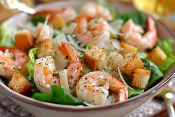 Shrimp Caesar Salad with toppings