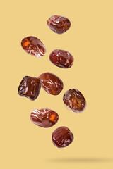 Falling date palm on yellow background.