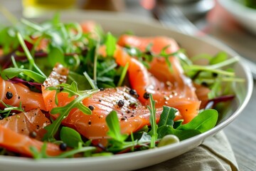 Smoked salmon salad in a classic setting