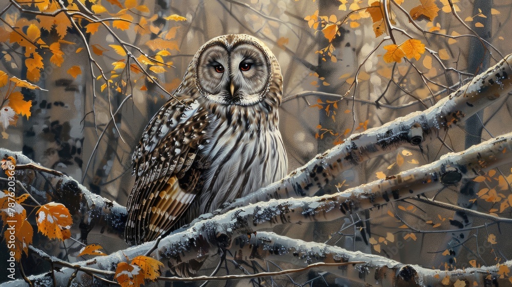 Wall mural Ural Owl Painting Strix Uralensis