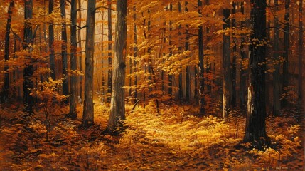 Naklejka premium The golden hue of the woods prior to the onset of winter chill