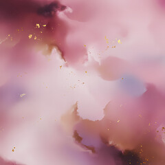abstract watercolor splash background pastel pink, purple hues and gold 