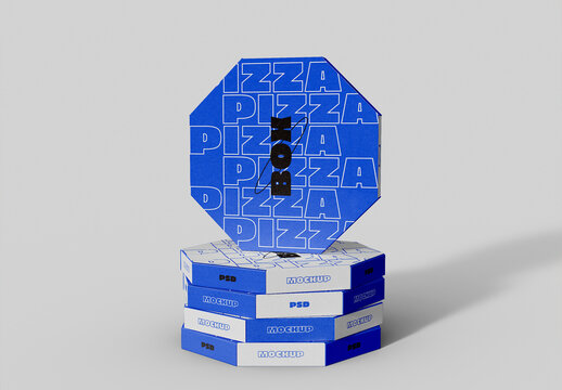 Stacked Octagon Pizza Boxes Mockup