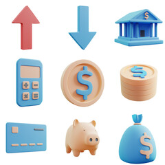 isolated Economy 3d icons set.3d rendering