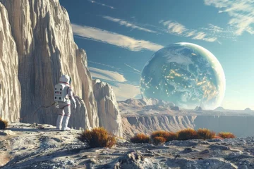 Foto op Canvas astronaut encountering alien civilization on distant exoplanet ultrarealistic illustration © Lucija