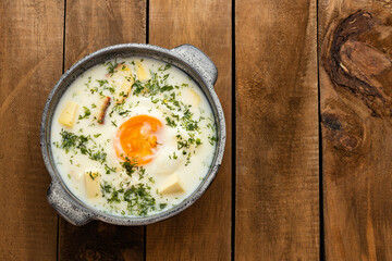 Changua - Egg with milk, typical soup for breakfast in Bogota