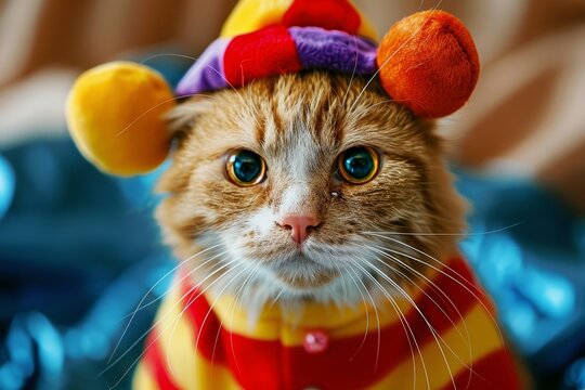 Cat dressed as clown
