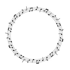 Music notes background, round musical frame, vector illustration.