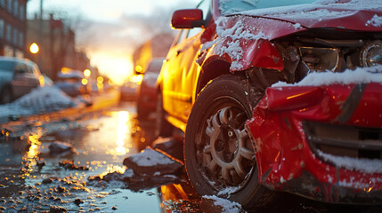Damaged and Broken Car: Concept of Dangerous Accident. AI Generated - obrazy, fototapety, plakaty