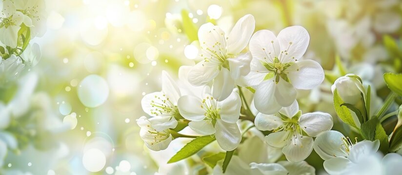 Spring-themed background with white flowers, a natural Easter floral picture with empty space for text.