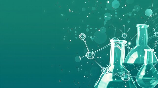 Fondo verde con elementos de laboratorio, biotecnolog&iacute;a, microbiolog&iacute;a e inmunolog&iacute;a. Composici&oacute;n de vectores, im&aacute;genes predise&ntilde;adas. Generado con tecnolog&iacute;a IA