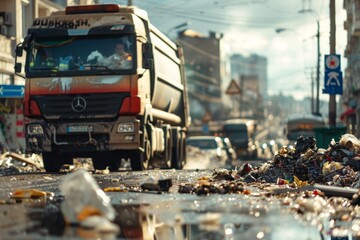 City waste collection truck - obrazy, fototapety, plakaty
