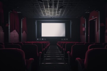 Fototapeta premium Dimly lit theatre with screen and seats
