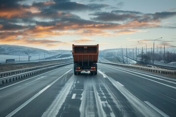 Dump truck driving on the road