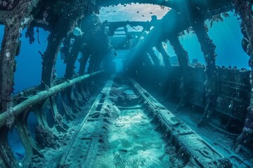 Exploring sunken ship Mariana - obrazy, fototapety, plakaty