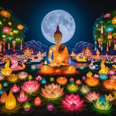 buddha in lotus position in the night
