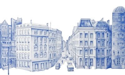 Obraz premium PNG Drawing cityscape sketch street town