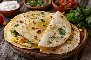 Handmade corn tortilla with vegetable taco traditional Mexican snack