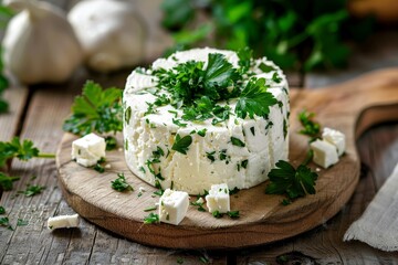 Obraz na płótnie Canvas Fresh parsley with goat cheese