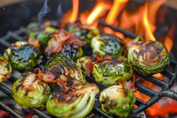 Grilled Brussels sprouts with homemade bacon