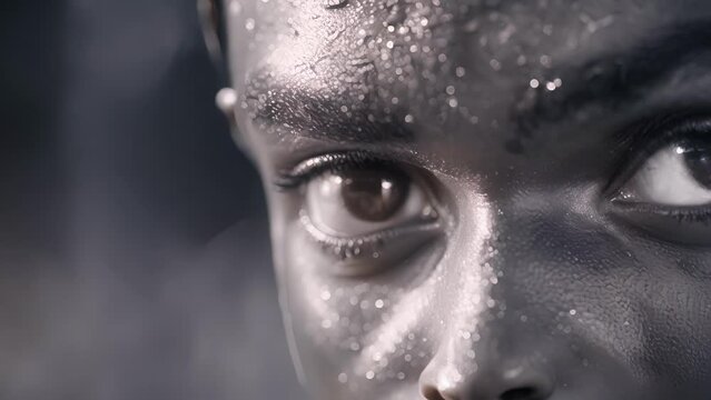 Steel determination in a sprinters eyes as they stare down the track ready to push themselves to their limits.