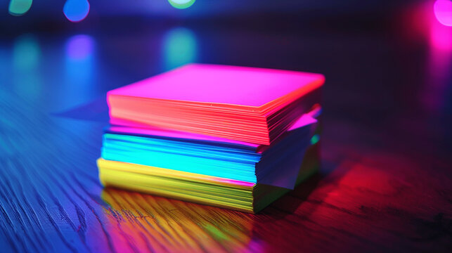 A stack of sticky page markers in a variety of neon colors.