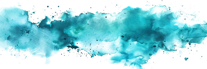 Teal and turquoise watercolor splash on transparent background.