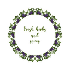 Fresh greens frame concept of healthy eating. Round frame.. Menu design cafe, restaurant, flyer, poster. Vector illustration.