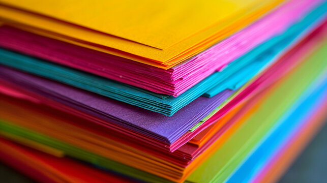 A stack of vibrant colored cardstock for crafting projects.
