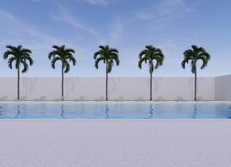 simple concrete pool palm tree sunbed side table 3d