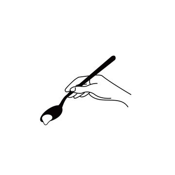 recommend clip art: スプーンで一さじをすくう手のアップのイラスト　隠し味　モノクロ線画